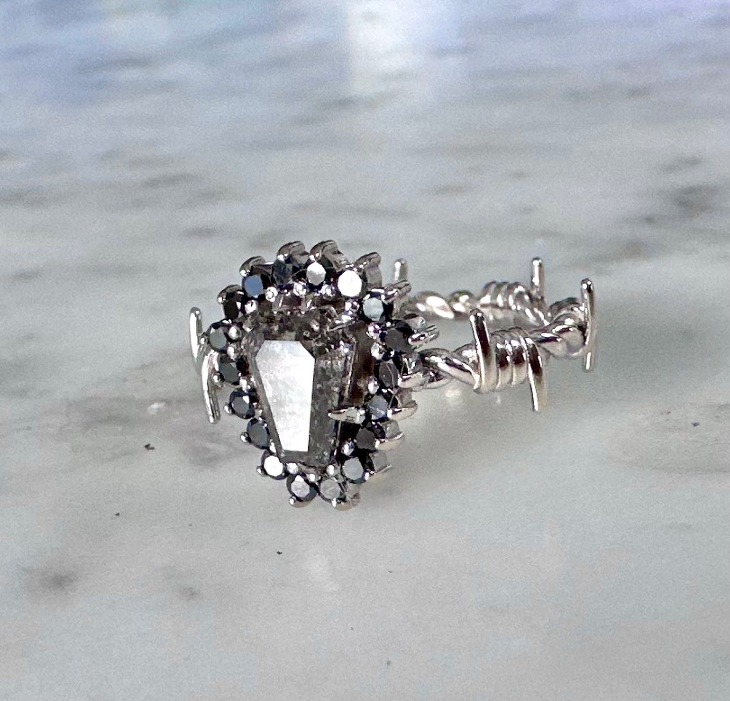 Coffin Cut Diamond Barbed Wire Ring