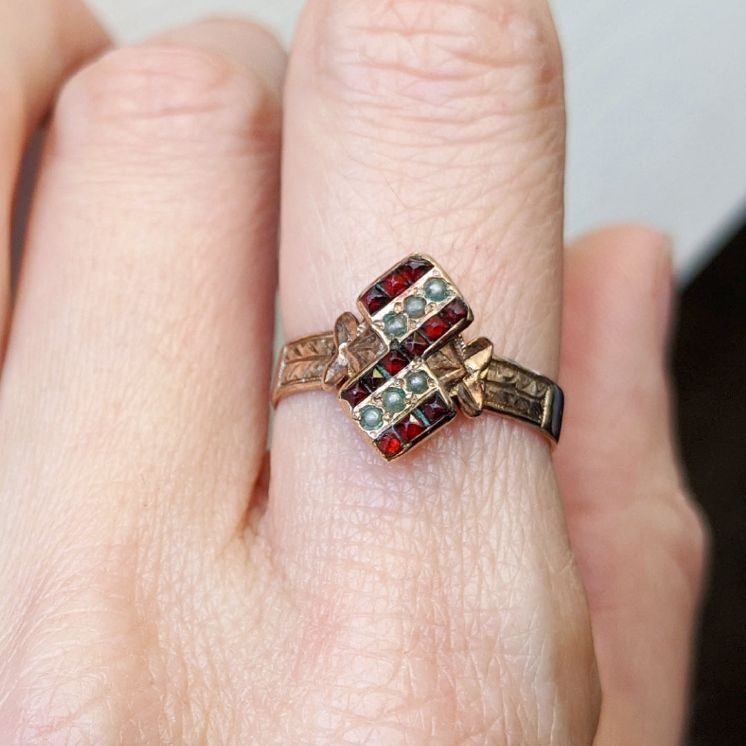 Victorian Garnet and Seed Pearl Ring