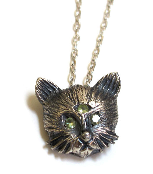 Three Eyed Cat Pendant Necklace