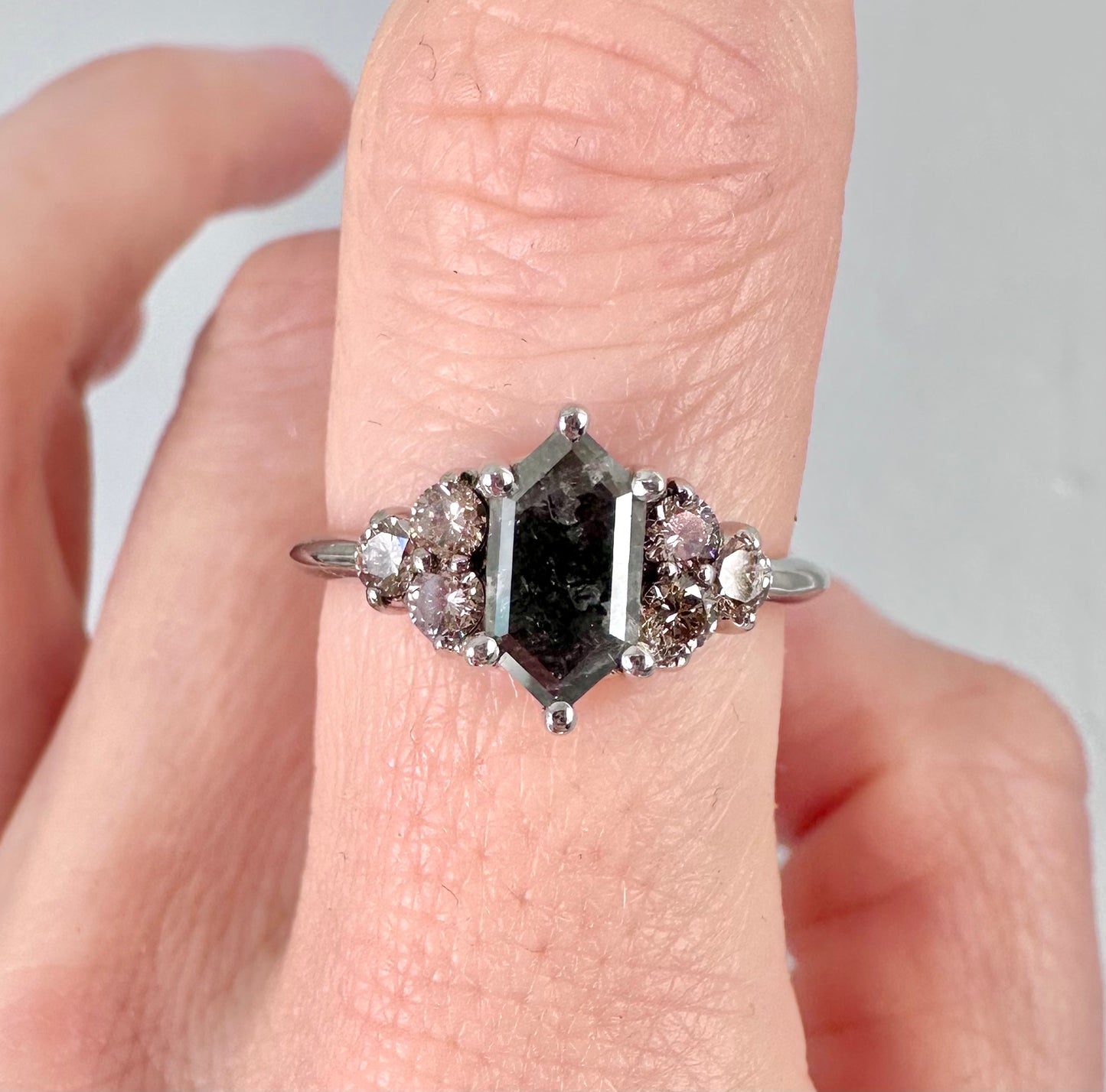 Salt and Pepper Diamond Hex Ring