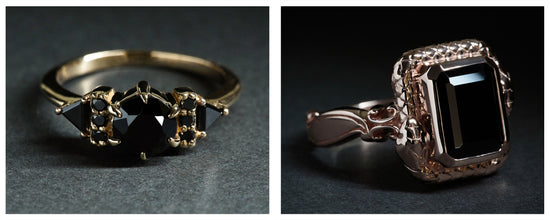 Unique one-of-a-kind alternative engagement rings made with black diamonds.
