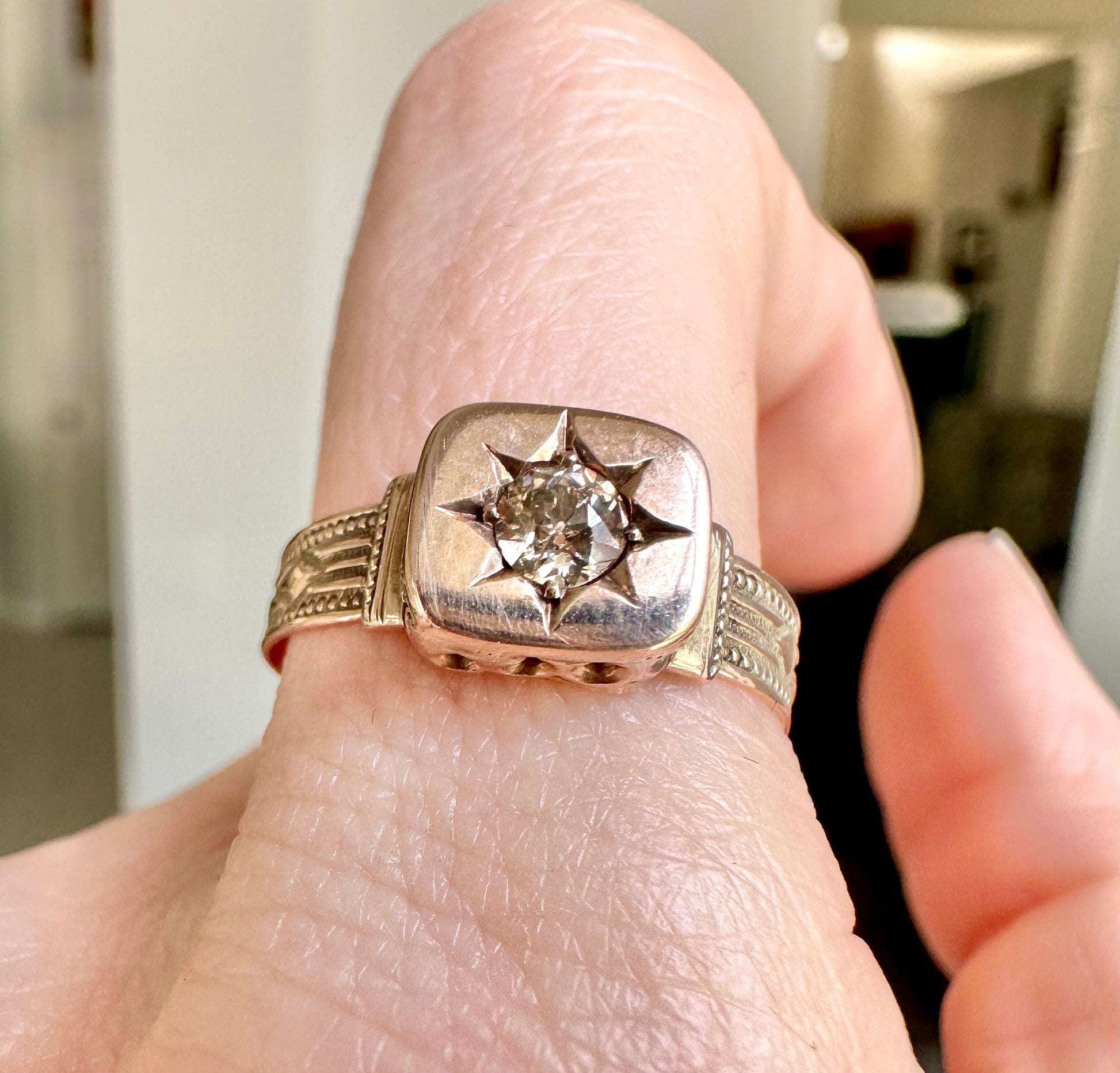 Victorian Champagne Diamond Starburst Ring Leviticus Jewelry