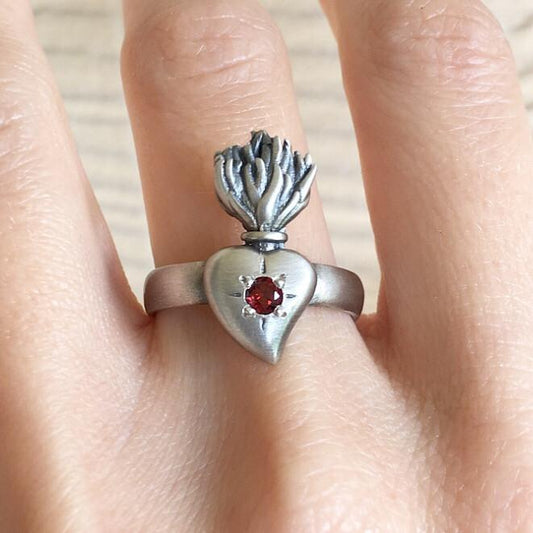 Sacred Burning Heart Ring Size 7